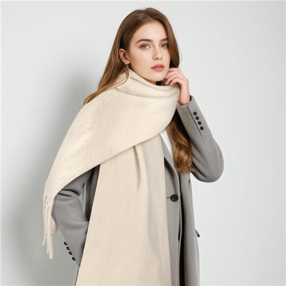 Womens mohair winter scarf soft warm cashmere feel shawl wrap with tassels - Picture 5 of 8